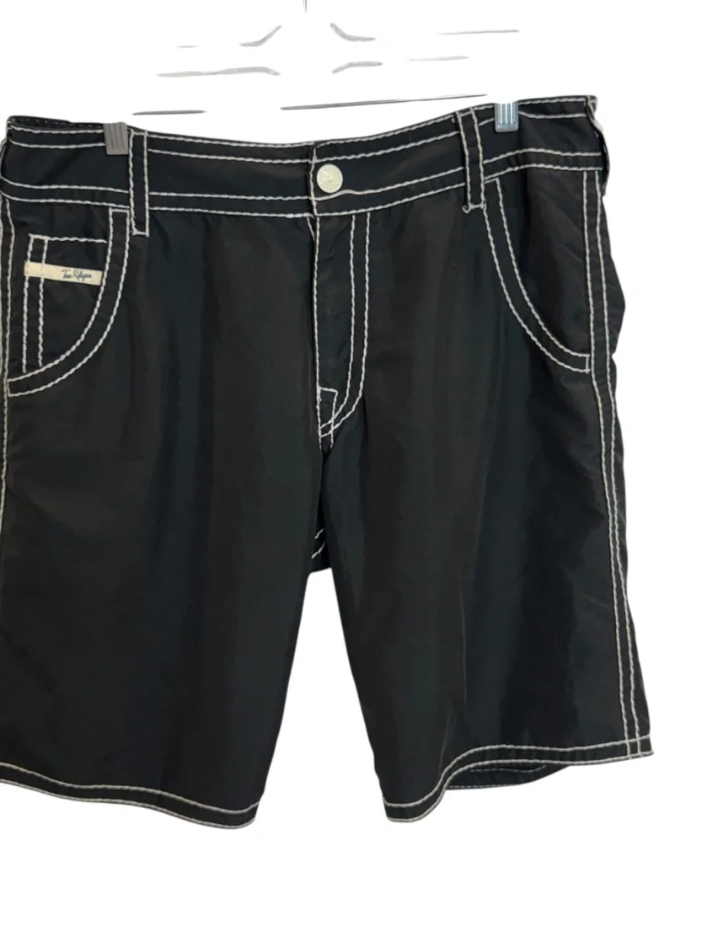 True Religion Men’s Black Swim Trunks White Stitching